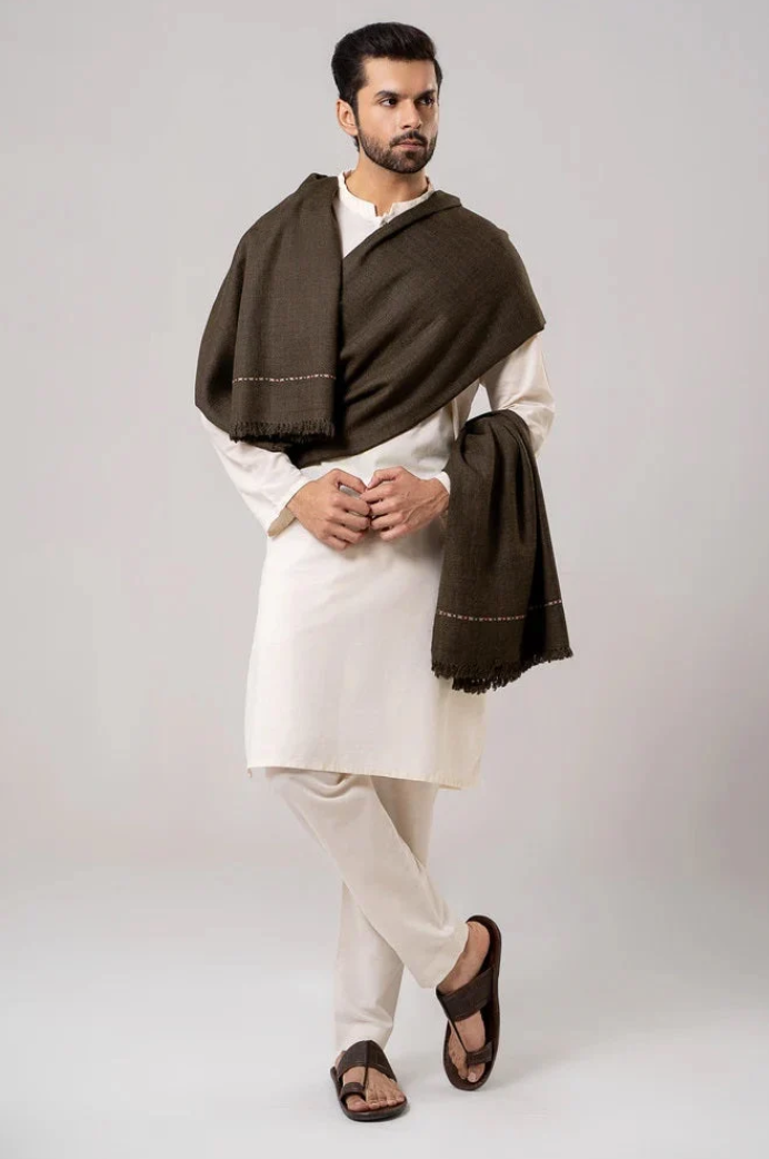 Classic Men's Wool Winter Shawl - Dark Brown