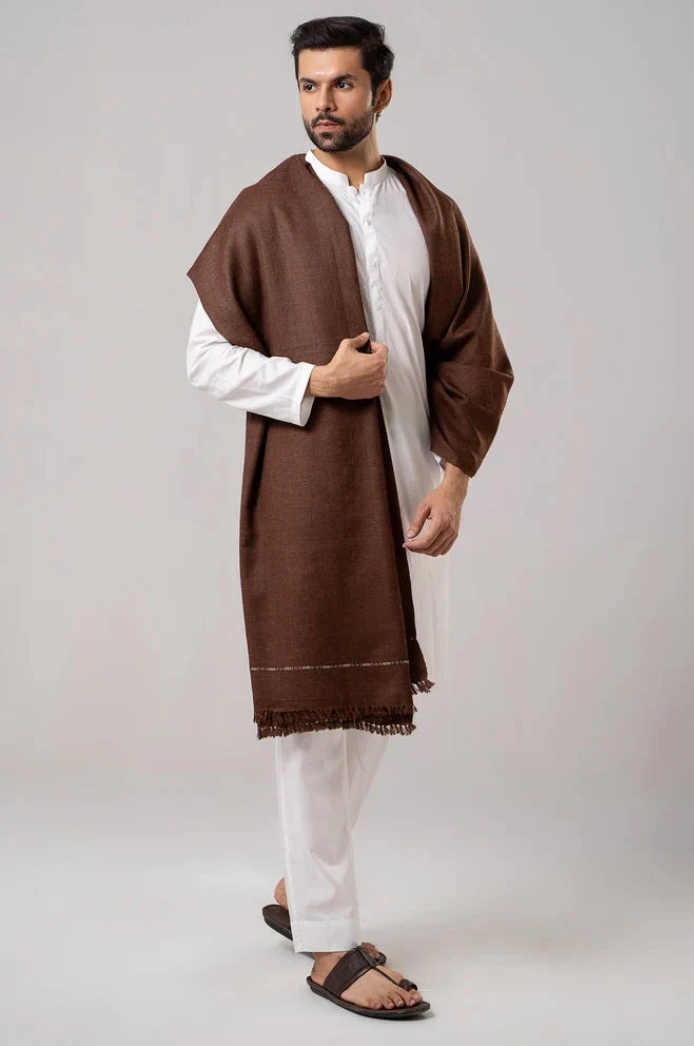 Classic Men's Wool Winter Shawl - Coffee Brown