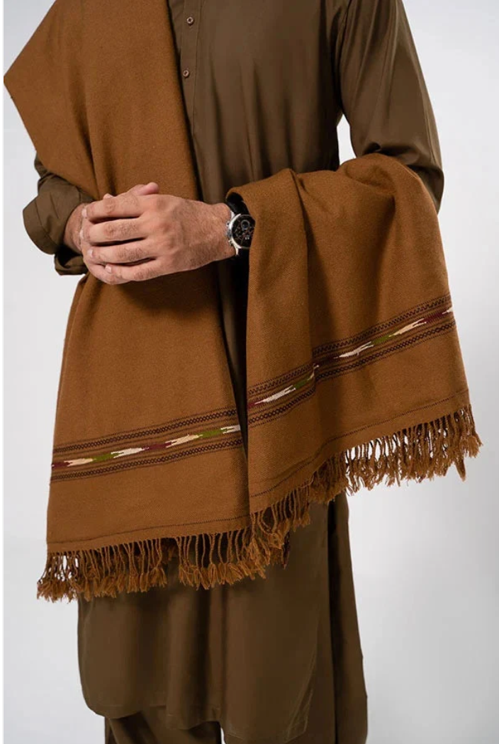 Classic Men's Wool Winter Shawl - Copper Brown